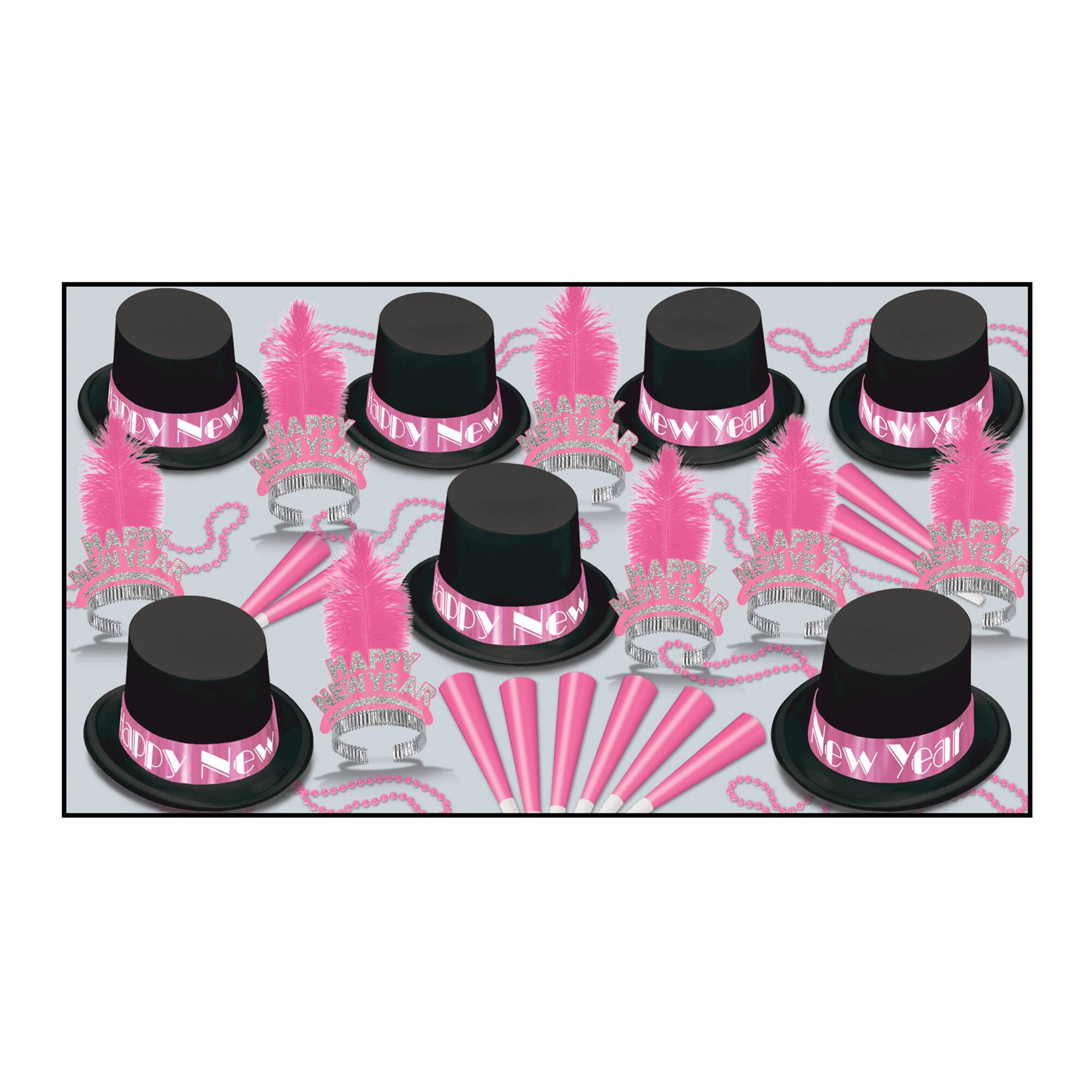 Beistle Black & Pink Panama Collection New Year Party Favor Kit for 50